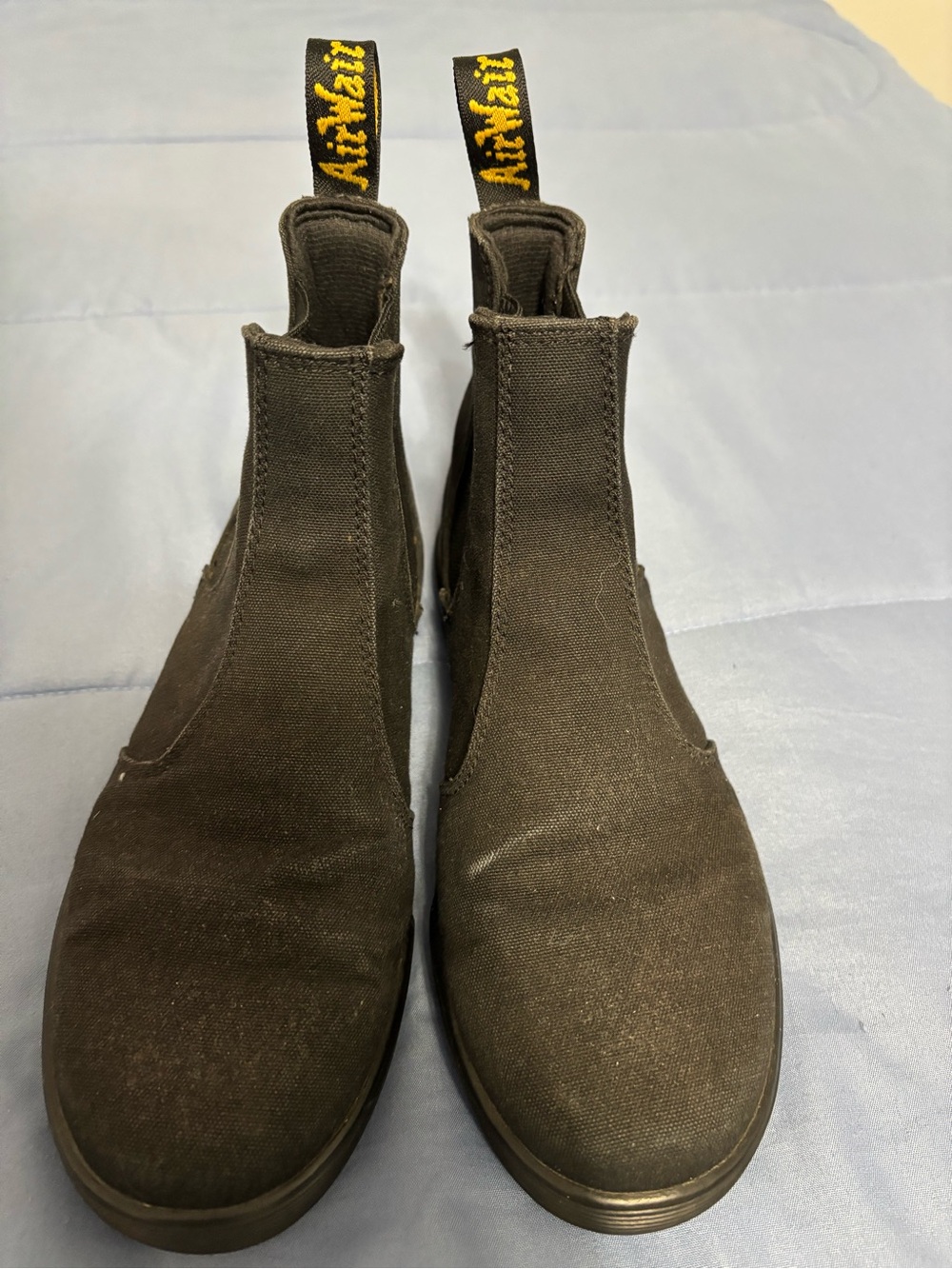 Dr. Martens Airwair Women’s Black Canvas Boots with Yellow Pull Tabs